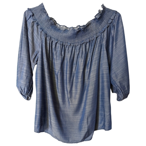 Lane Bryant 3/4 Sleeve Chambray Off-the-Shoulder Top Size 14/16 New With Tags - Picture 4 of 8